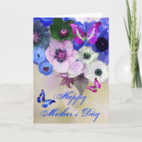 BUTTERFLIES ,WHITE BLUE ROSES AND ANEMONE FLOWERS