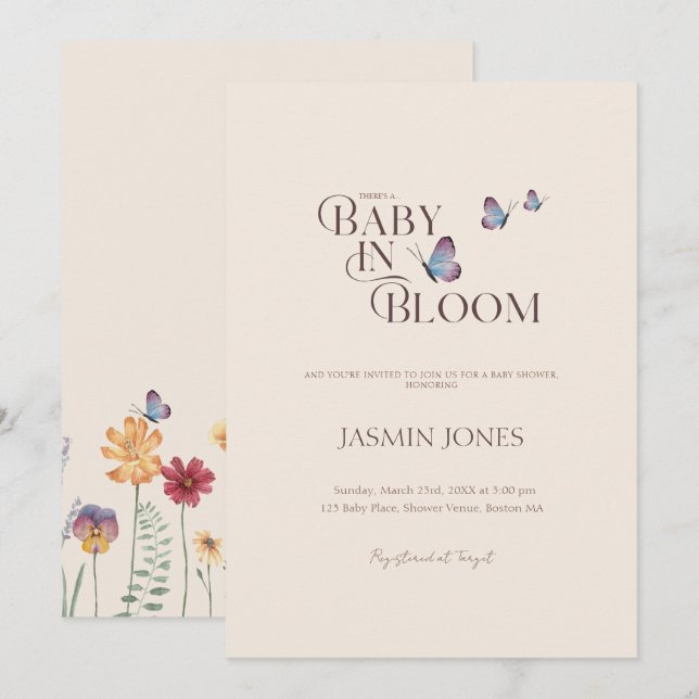 Butterflies & Wildflower Baby in Bloom Baby Shower Invitation (Front/Back)