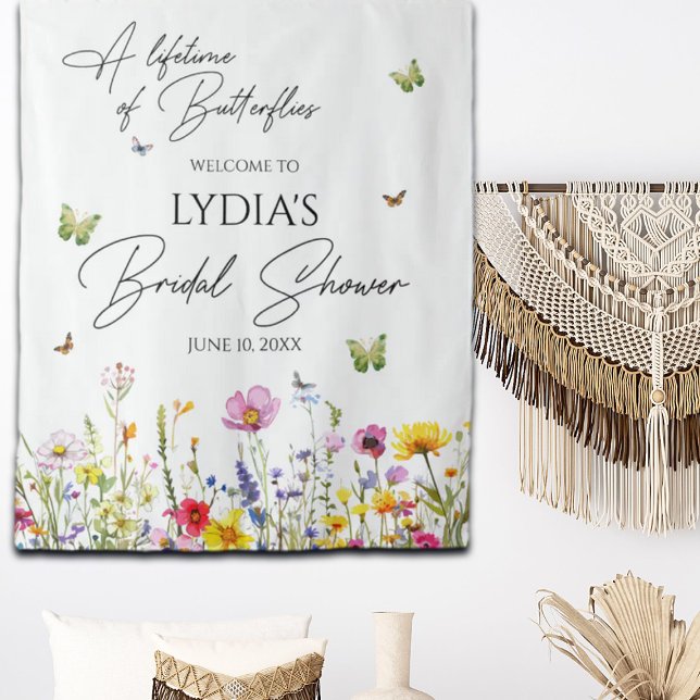 Butterflies Wildflower Bridal Shower Backdrop Tapestry (Creator Uploaded)