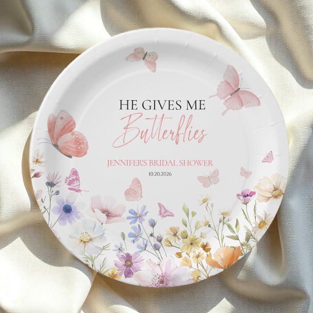 Butterflies Wildflower Bridal Shower Paper Plate (Creator Uploaded)