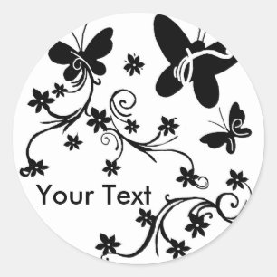 Butterflies with flowers  black n white stickers