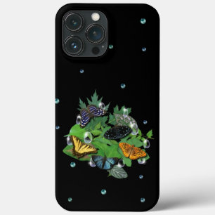 Butterflies with Leaves Raindrops Stars and Pearls iPhone 13 Pro Max Case
