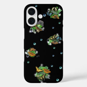 Butterflies with Leaves Raindrops Stars and Pearls iPhone 16 Case