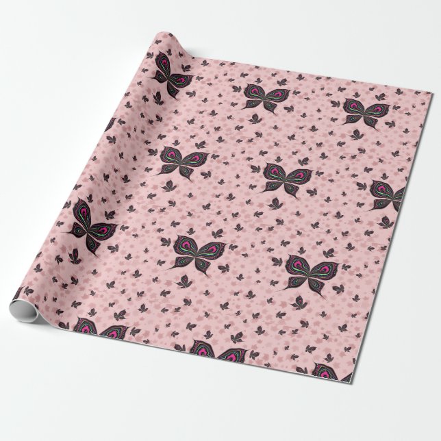 Butterflies with Maple Leaves Wrapping Paper (Unrolled)