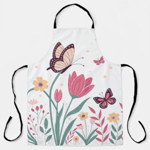 Butterflies with Pink Tulips and Yellow Daisies Apron