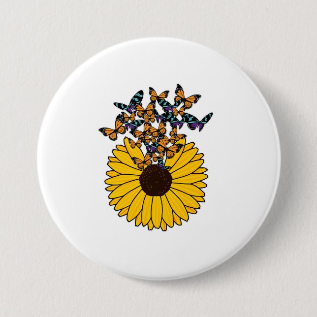 Butterflies with Sunflower 7.5 Cm Round Badge (Front)