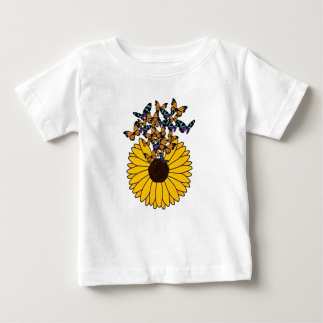 Butterflies with Sunflower Baby T-Shirt (Front)