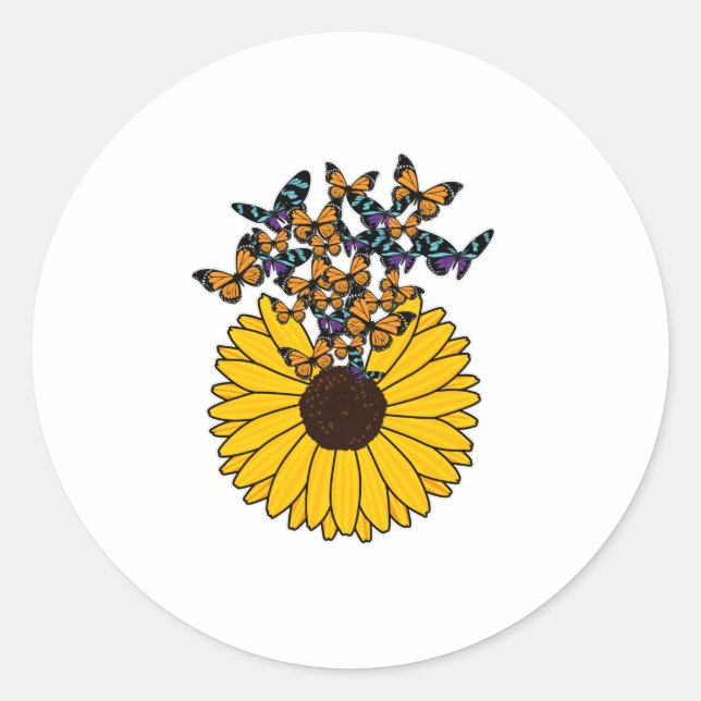 Butterflies with Sunflower Classic Round Sticker (Front)