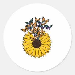 Butterflies with Sunflower Classic Round Sticker