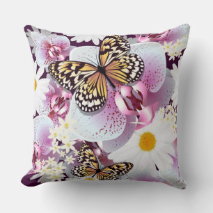 Butterflies With White And Purple Flowers Cushion