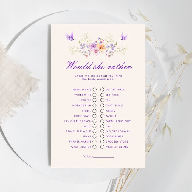Butterflies Would She Rather Bridal Shower Game (Creator Uploaded)