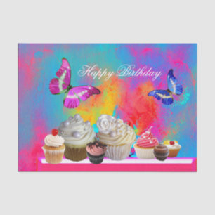 BUTTERFLIES YUMMY CUPCAKES,COLORFUL BIRTHDAY TISSUE PAPER