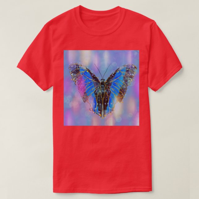 butterfliesrebirth of a butterfly with sequinsblue T-Shirt (Design Front)