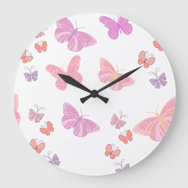 butterfllies in pastel large clock (Front)