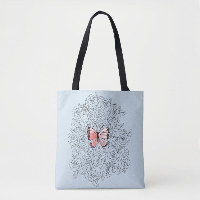 Butterfllies Tote Bag with Roses - Choose Colour (Front)