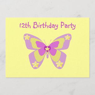 Butterfly 12th Birthday Party Invitation