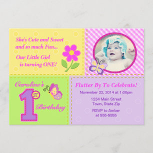 Butterfly 1st Birthday Invitation 5x7 Photo Card