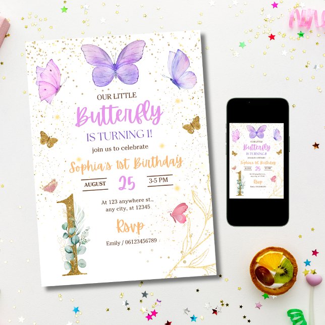 Butterfly 1st birthday invitation, Girl's Birthday Invitation (Creator Uploaded)