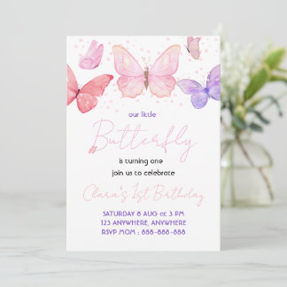 Butterfly 1st Birthday Party Invitation