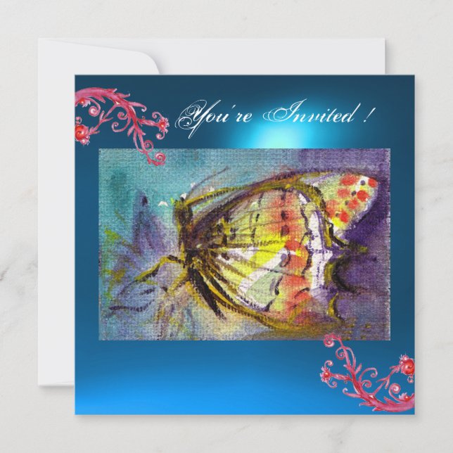BUTTERFLY 2 BLUE SAPPHIRE  bright pink,red yellow Invitation (Front)