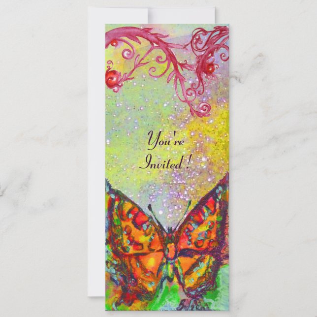 BUTTERFLY 3 ,bright red yellow purple pink sparkle Invitation (Front)