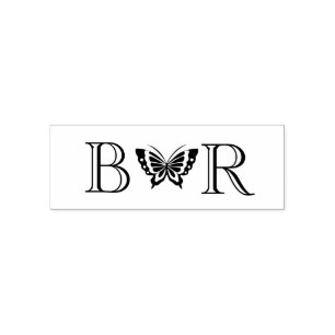 Butterfly #4C Couple Wedding 2 Initial Monogram Self-inking Stamp