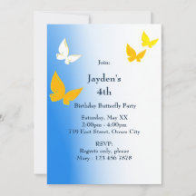Butterfly 4th Birthday Party Invitation Card