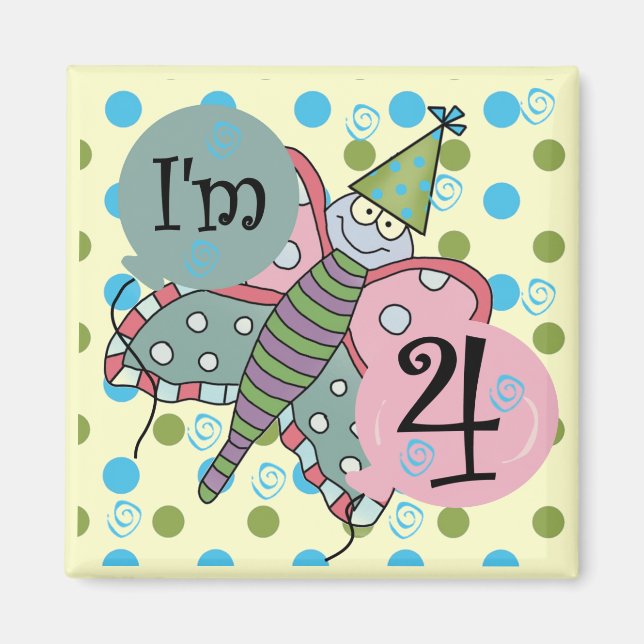 Butterfly 4th Birthday Tshirts and Gifts Magnet (Front)