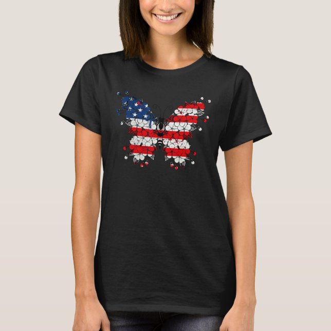 Butterfly 4th Of July American Flag Patriotic T-Shirt (Front)