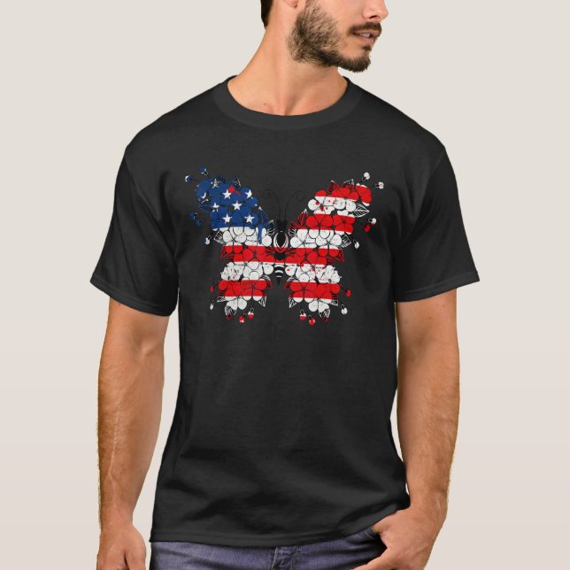 Butterfly 4th Of July American Flag Patriotic T-Shirt (Front)