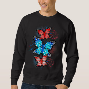 Butterfly 4th Of July American Flag Usa Women Girl Sweatshirt