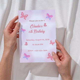 Butterfly 6th Birthday Invitation girls