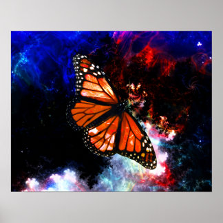 Butterfly abstract dark blue fractals Poster