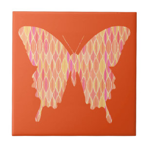 Butterfly, abstract pattern in pink, orange, peach ceramic tile