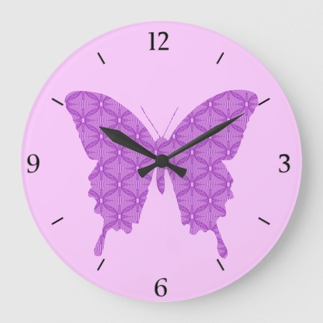 Butterfly, abstract pattern, lavender and purple large clock (Front)