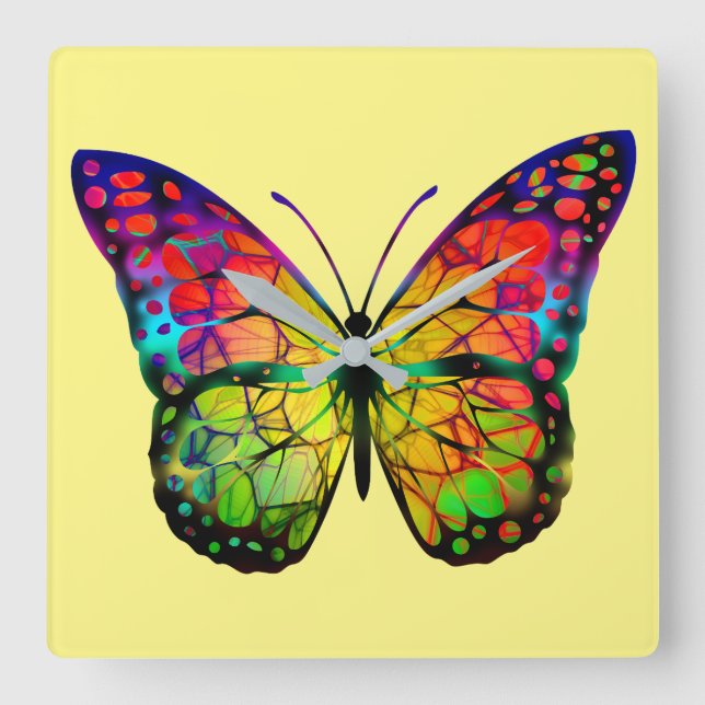 BUTTERFLY ABSTRACT SQUARE WALL CLOCK (Front)