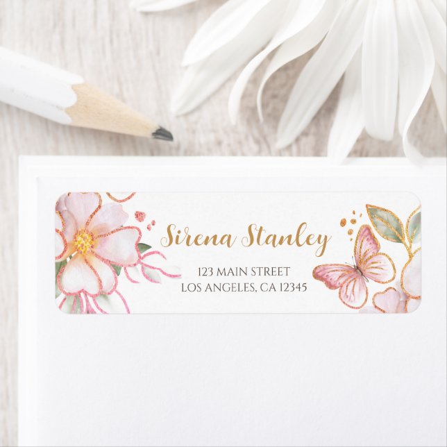 Butterfly Address Labels | Girl Gold Baby Shower (Insitu)