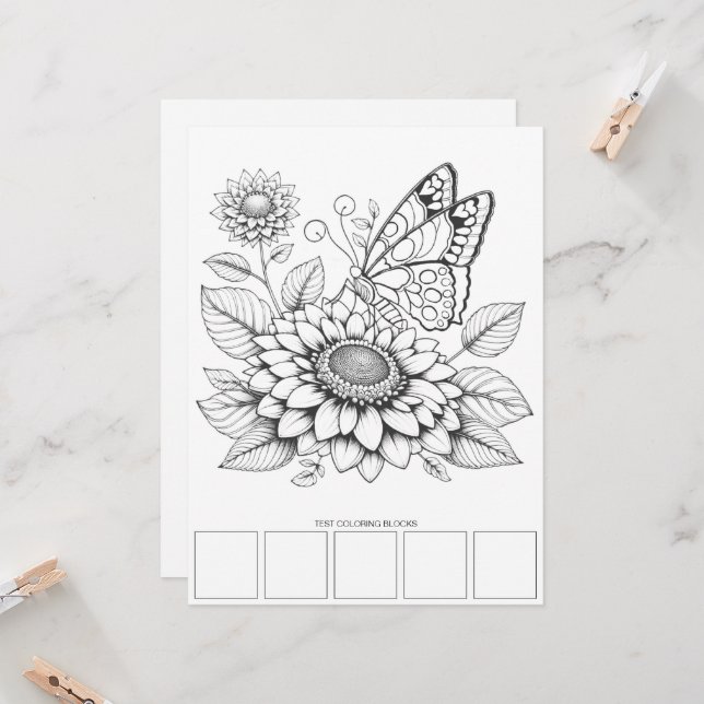 Butterfly Adult Colouring Card Art Therapy (Front/Back In Situ)