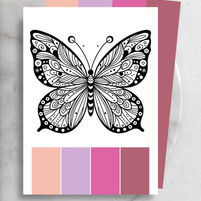 Butterfly Adult Colouring Cards and Colour System (Butterfly coloring pages with color palette by Victoria Grigaliunas of Do Tell A Belle)