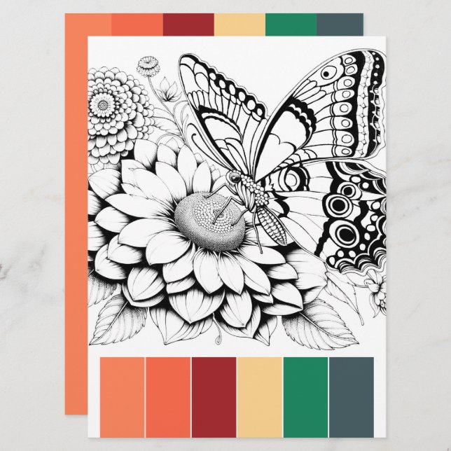 Butterfly Adult Colouring Cards & Colour Combinati (Front/Back)
