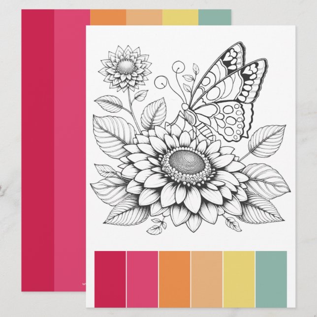 Butterfly Adult Colouring Pages & Colour Combinati Invitation (Front/Back)