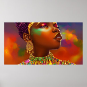 Butterfly African women gold jewel yellow fantasy Poster