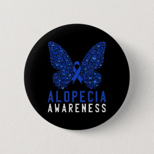 Butterfly Alopecia Awareness Blue AA Ribbon Suppor 6 Cm Round Badge