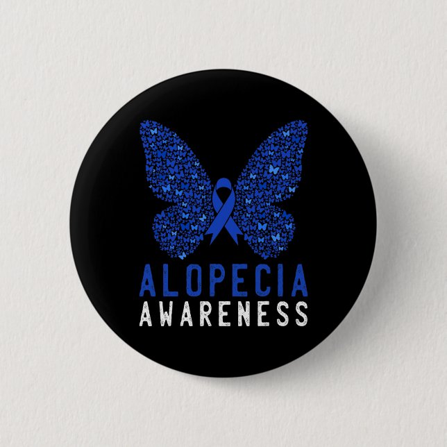 Butterfly Alopecia Awareness Blue AA Ribbon Suppor 6 Cm Round Badge (Front)