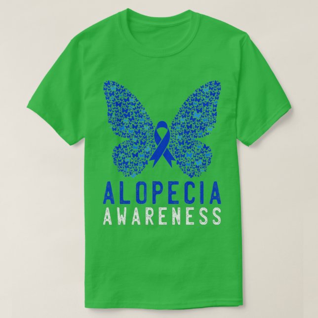 Butterfly Alopecia Awareness Blue AA Ribbon Suppor T-Shirt (Design Front)
