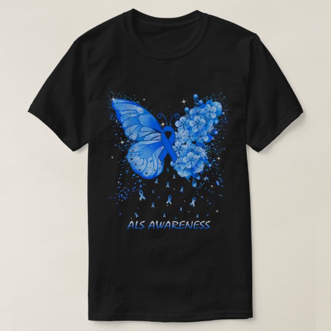 Butterfly ALS Awareness Ribbon T-Shirt (Design Front)