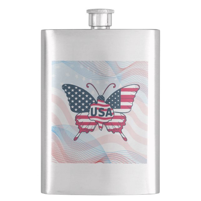 Butterfly American Flag Design-62616 Hip Flask (Front)