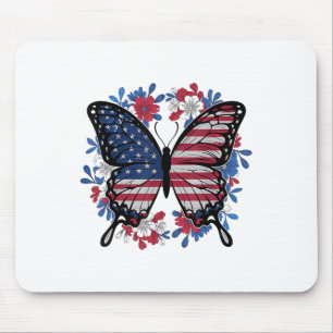 Butterfly American Flag Patriotic Usa 4th Of July Mouse Pad