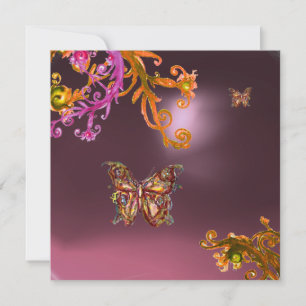 BUTTERFLY AMETHYST,purple bright pink yellow brown Invitation