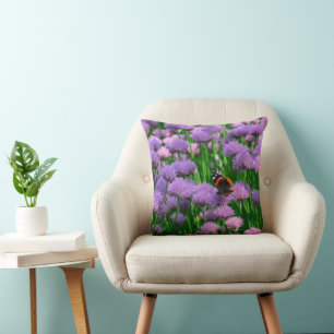 BUTTERFLY AMONG PURPLE FLOWERS CUSHION